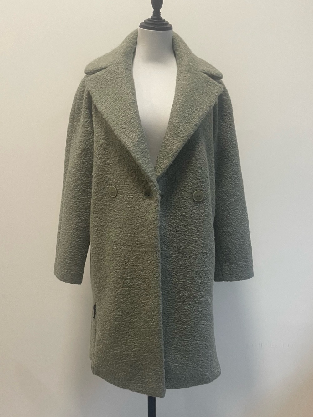 Emporio Armani Olive Green Teddy Bouclé Double-Breasted Coat